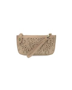 Joy Susan Laser Cut Eyelet Mini Wristlet Clutch Taupe