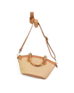 Joy Susan Natural Straw Millie Bamboo Handle Basket Crossbody Bag