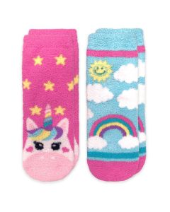 Kids' Jefferies Unicorn and Rainbow Fuzzy Non-Skid Slipper Socks 2 Pair Pack
