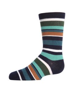 Kids' MeMoi Bright Stripes Crew Socks Navy