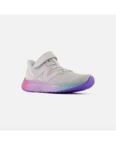 Kids' New Balance Fresh Foam Arishi v4 Bungee Lace with Top Strap Grey Matter with Mid Century Pink and Lilac Glo