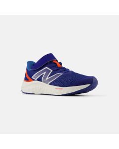 Kids' New Balance Fresh Foam Arishi v4 Bungee Lace with Top Strap Inkwell with Neo Flame and Silver Metallic