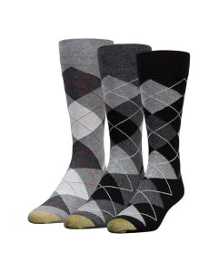 Men's Gold Toe Carlyle Argyle Crew Extended 3-Pack Black / Grey / Charcoal