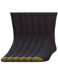 Men's Gold Toe Cotton Crew Extended 6-Pack Black