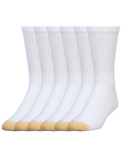Men's Gold Toe Cotton Crew Extended 6-Pack White