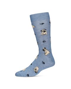 Men's MeMoi Embroidered Pugs Crew Socks Denim Heather