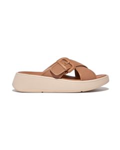 Women's FitFlop F-Mode Canvas Buckle Cross Latte Tan
