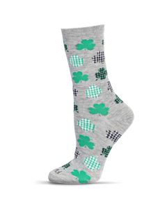 Women's MeMoi Buffalo Plaid Shamrocks Crew Socks Light Gray Heather