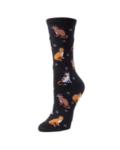 Women's MeMoi Cats &amp; Friend Crew Socks Black