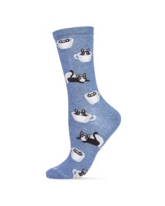 Women's MeMoi Cup o' Cats Crew Socks Denim