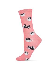 Women's MeMoi Cup o' Cats Crew Socks Pink