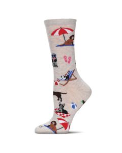 Women's MeMoi Dogs on Beach Crew Socks Ivory
