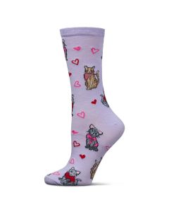 Women's MeMoi Fur-Ever Hearts Crew Socks Lavender
