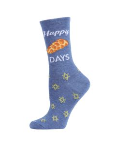 Women's MeMoi Happy Challah Days Crew Socks Denim Heather