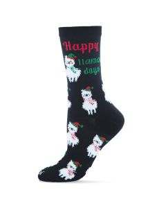 Women's MeMoi Happy Llama Days Crew Socks Black
