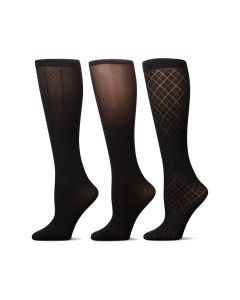 Women's MeMoi Herringbone / Solid / Diamonds Trouser Socks 3 Pair Pack Black