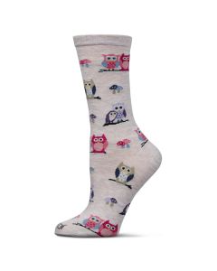 Women's MeMoi It's Owl Good Crew Socks Ivory Heather