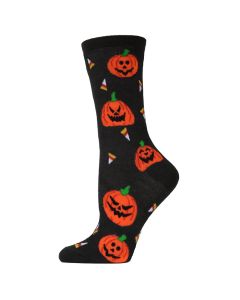 Women's MeMoi Jack O'lantern Candy Crew Socks Black