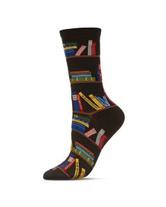 Women's MeMoi Let's Read Bookshelf Crew Socks Black