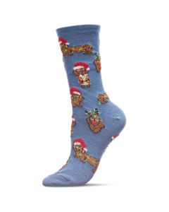 Women's MeMoi Lit Dachshund Crew Socks Denim Heather
