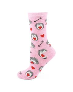 Women's MeMoi Love Struck Hedgehog Crew Socks Pink