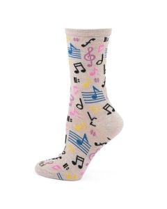 Women's MeMoi Musical Notes Crew Socks Hemp Heather