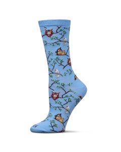 Women's MeMoi Owls Crew Socks Light Blue