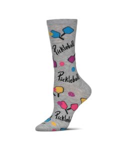 Women's MeMoi Pickleball Paddle Crew Socks Light Gray Heather