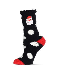 Women's MeMoi Polka Dot Santa Embroidery Cozy Socks Black