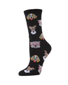 Women's MeMoi Professor Dogs Crew Socks Black