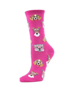 Women's MeMoi Professor Dogs Crew Socks Fuchsia