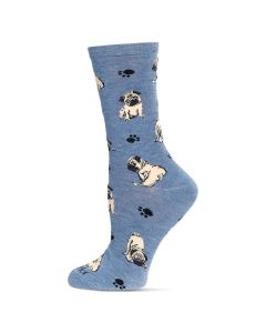 Women's MeMoi Pugs Crew Socks Denim Heather