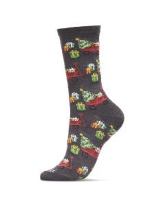 Women's MeMoi Red Wagon Holiday Crew Socks Charcoal Heather