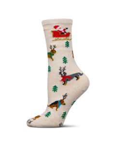 Women's MeMoi Reindeer Pups Holiday Crew Socks Ivory