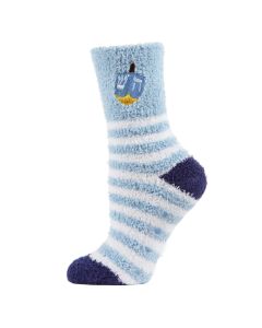 Women's MeMoi Striped Dreidel Embroidery Cozy Sock Light Blue