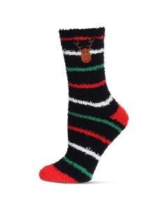 Women's MeMoi Striped Reindeer Embroidery Cozy Socks Black