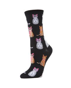 Women's MeMoi Studious Cats Crew Socks Black