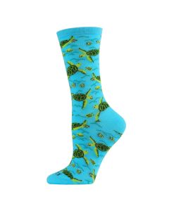 Women's MeMoi Turtle Time Crew Socks Turquoise