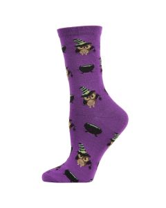 Women's MeMoi Witchy Owl Festive Crew Socks Imperial Purple