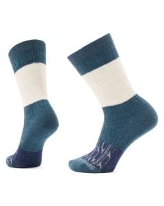 Women's Smartwool Everyday Color Block Cable Zero Cushion Crew Socks Twilight Blue - Moonbeam
