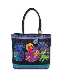 Laurel Burch Canvas Shoulder Tote with Dogs & Doggies