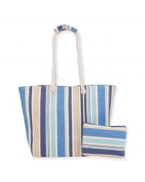 Sun 'N' Sand Beach Casuals Rope Handle Shoulder Tote with Clutch Blue