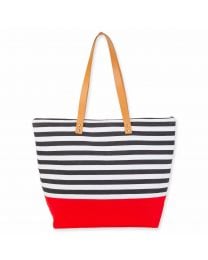 Sun 'N' Sand Striped Canvas Shoulder Tote Red