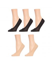 Women's MeMoi Cotton Blend Fine Edge Sock Liner 5-Pack Black / Nude