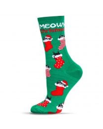 Women's MeMoi Meowy Christmas Holiday Crew Socks Green