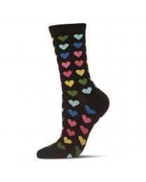 Women's MeMoi Multicolored Hearts Crew Socks Black