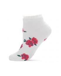 Women's MeMoi Ruffle Rose Low Cut Socks White